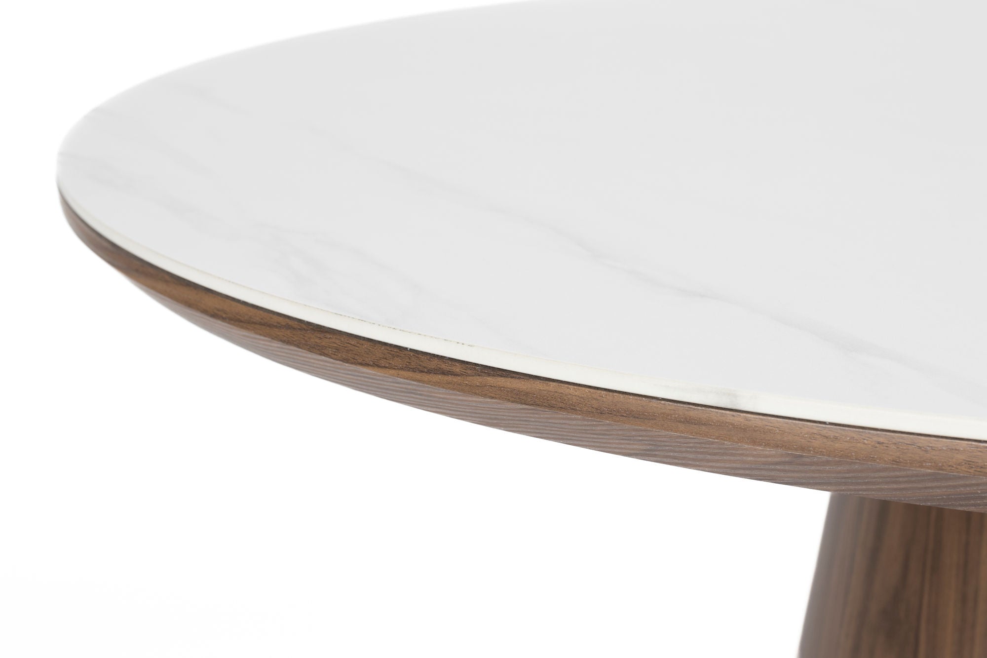 Almira Walnut Brown Oak Wood & White Marble Oval Dining Table 200cm